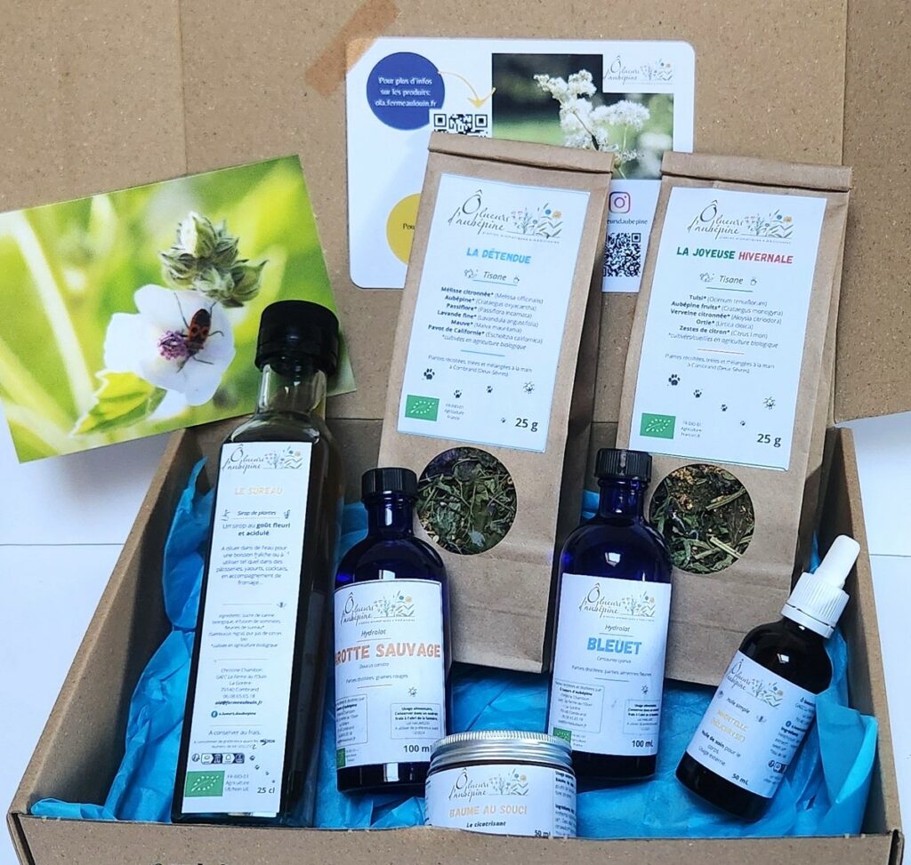Coffret familial 2 tisanes + 2 hydrolats + 1 sirop + 1 huile + 1 baume